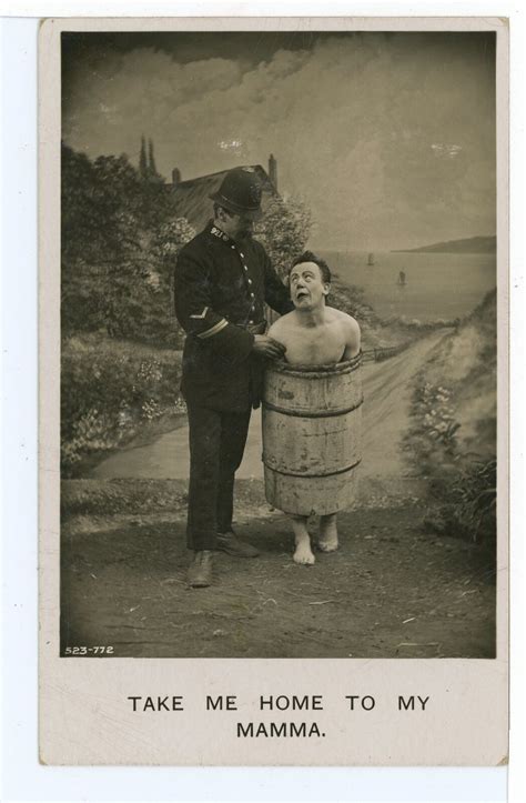 Take Me Home 2 My Mama Strange Naked Man Wooden Barrel RPPC Funny