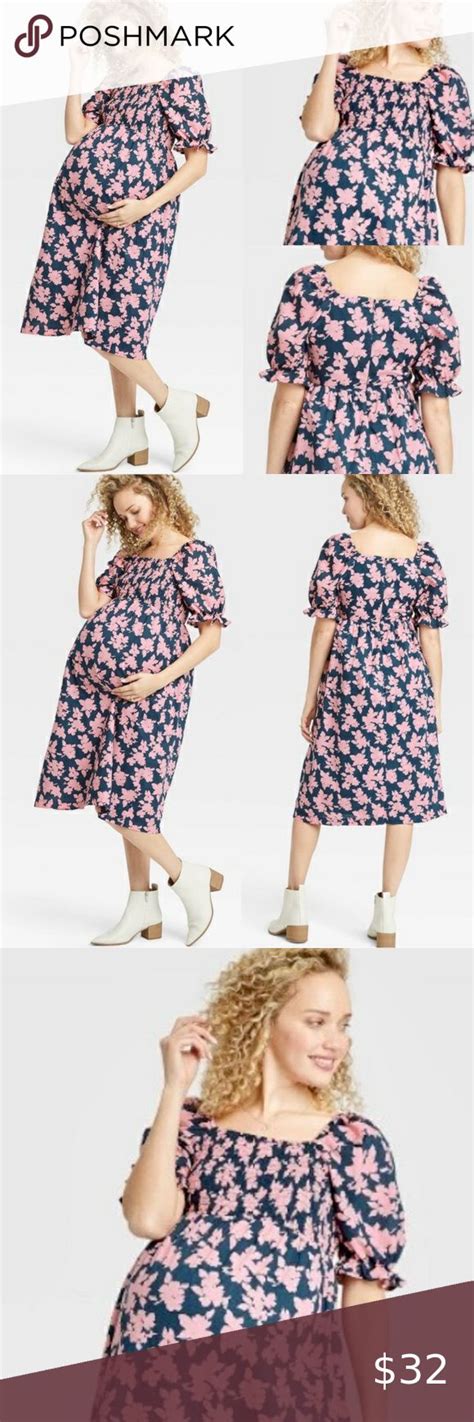 The Nines By Hatch Blue Pink Floral Maternity Dress Size L Or Xl Large