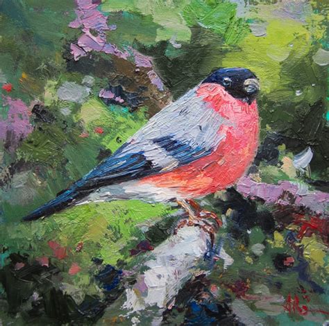 Bullfinch Painting Original Art Impressionism Abstract Art Etsy