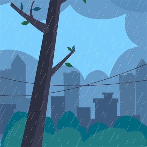 Premium Vector Rain Landscape Flat Style Vector Illustration