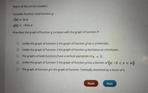 Select All The Correct Answers Consider The Function F And Function G