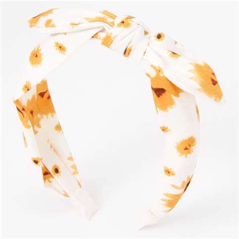 Sunflower Knotted Bow Headband White Claires Us