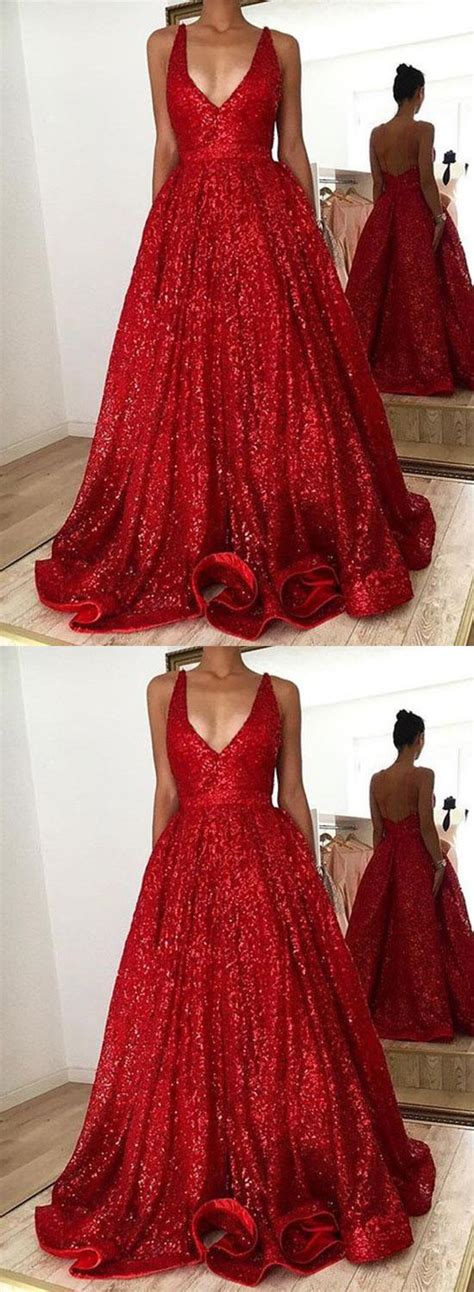 Red Sequins V Neck Long Prom Dress Red Evening Dress M2057 On Luulla