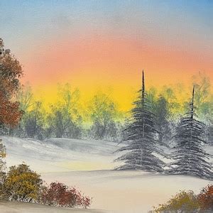 Bob Ross Style Original Landscape Oil Painting winter Hideaway 16x20 In ...