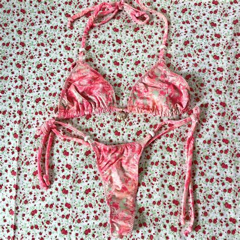 Pink Micro Bikini Set Triangle Top Thong High Depop