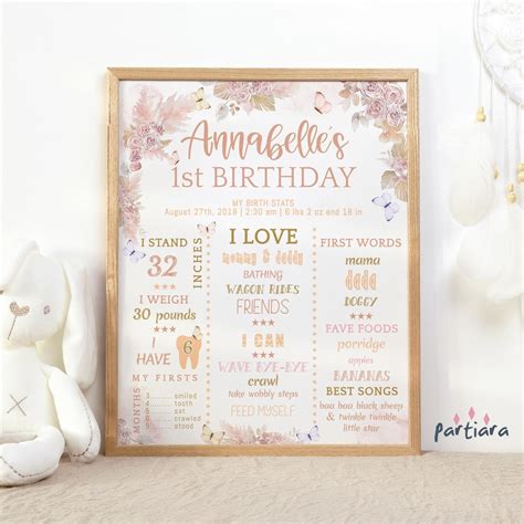 1st Birthday Milestone Board Girl Bohemian Party Milestone Sign