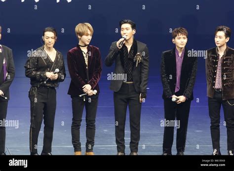 Members Of South Korean Boy Group Super Junior Attend The Mv Showcase