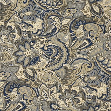 Beige And Dark Blue Tan Abstract Paisley Upholstery Fabric K7571