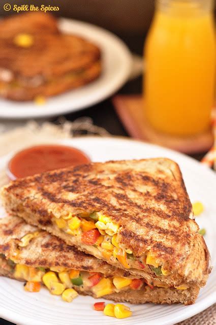 Grilled Sweet Corn Capsicum Sandwich Spill The Spices