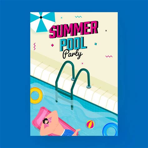 Summer Pool Party Flyer Design With Top View Of Swimmer Male Lying At