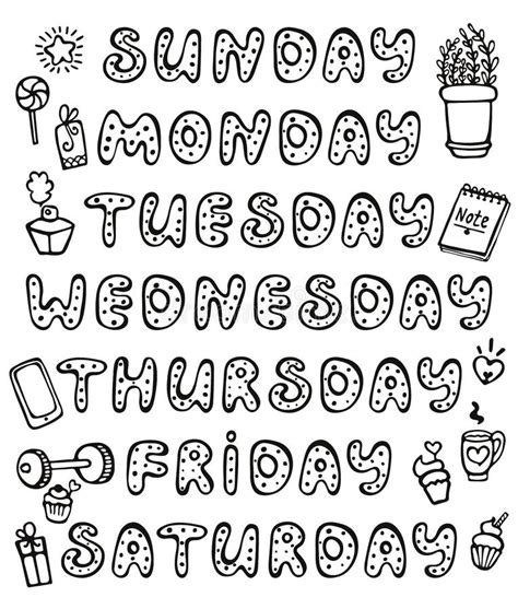 Hand Drawn Vector Weekdays And Elements For Notebook Diary Calendar