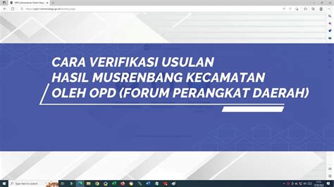 Cara Verifikasi Usulan Hasil Musrenbang Kecamatan Dan Pokir Dprd Oleh Opd Pada Sipd Ri Youtube