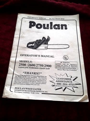 Poulan Chainsaw Owners Manual 2500 2600 2750 2900 Ebay