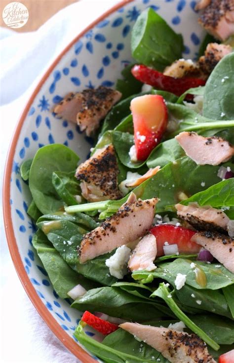 Baked Salmon Strawberry Spinach Salad - A Kitchen Addiction