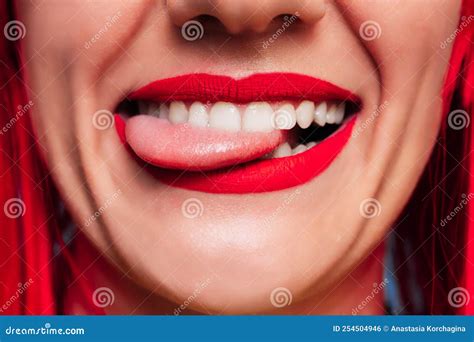 Female Lips Funny Open Mouth With Tongue Sticking Out A Smiling Young