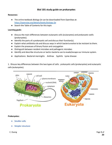 Prokaryotes Study Guidelecture Notes Biol 101 Study Guide On