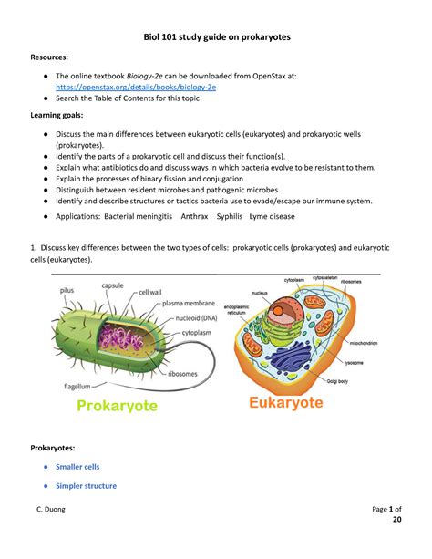 Prokaryotes Study Guide Lecture Notes Biol 101 Study Guide On