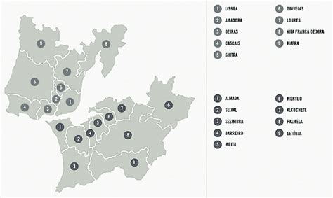 Mapa da Área Metropolitana de Lisboa AML Integra 9 municípios ao