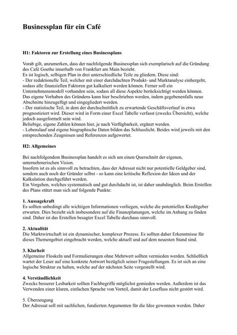 Pdf Businessplan F R Ein Caf Gastrokurse Daher Ist Das Erstellen