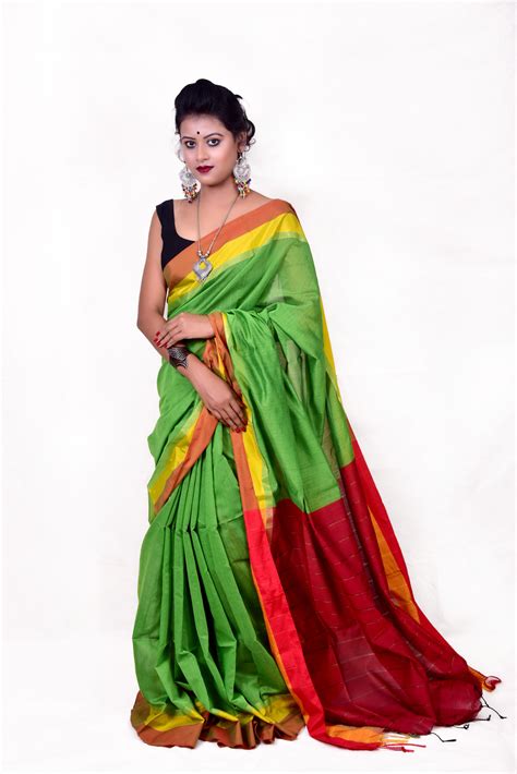 Green Pure Handloom Blended Cotton Saree Basak Handloomsbasak Handlooms