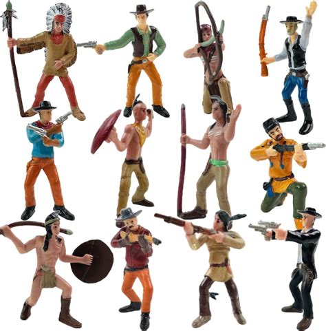 12 Pcs Wild West Cowboys and Native American Indians Plastic Toy Figure... – One-Touch Top Tred Toys