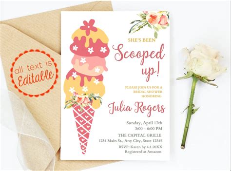 Ice Cream Bridal Shower Invitation She S Been Scooped Up Etsy Australia