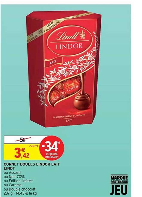 Promo Cornet Boules Lindor Lait Lindt Chez Intermarch Express