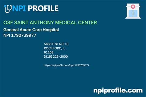 Osf Saint Anthony Medical Center Npi 1790739977 General Acute Care Hospital In Rockford Il