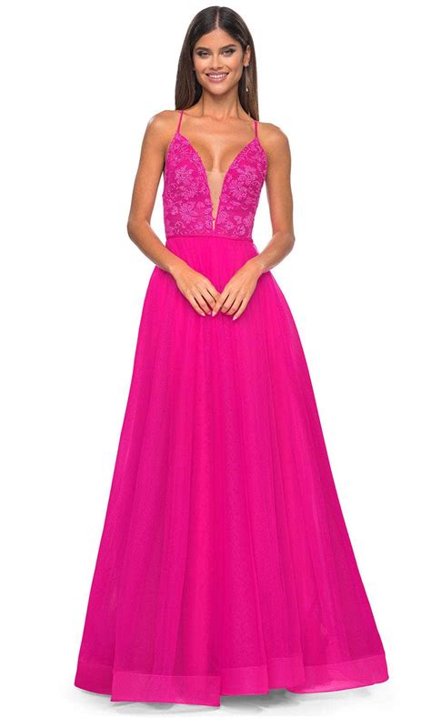 La Femme 32059 Plunging Applique Prom Dress Couture Candy