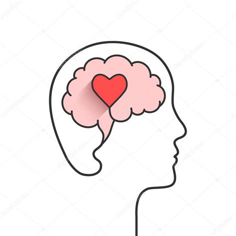 Silueta de cabeza y cerebro humano con forma de corazón como amor