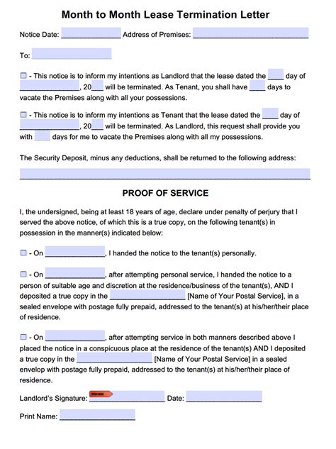 Free Lease Termination Letter Template For Month To Month Tenancy