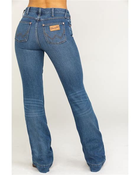 Wrangler Modern Womens Heritage Midtown Exaggerated Boot Jeans Medium Blue Wrangler Jeans