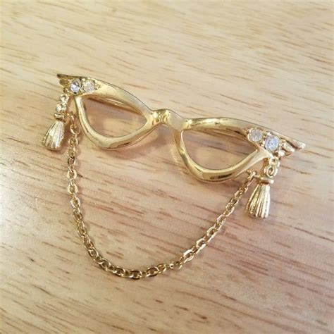 Vintage Avon Glasses Brooch Pin Cats Eye Glasses Pin Gold Tone Brooch