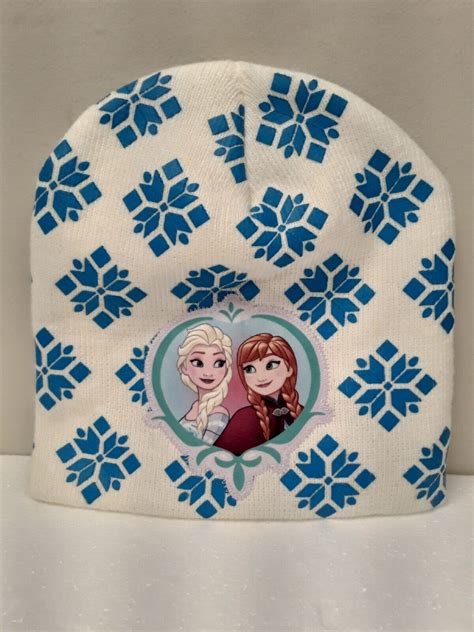 DISNEY FROZEN ANNA ELSA Knit Girls Beanie Hat With Blue Snowflakes EBay