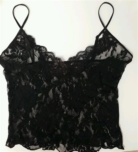 Victorias Secret Black Sheer Sexy Lace Pajama Set Camisole Top And Pants