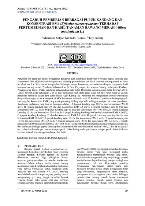 Pdf Pengaruh Pemberian Berbagai Pupuk Kandang Dan Konsentrasi Em4