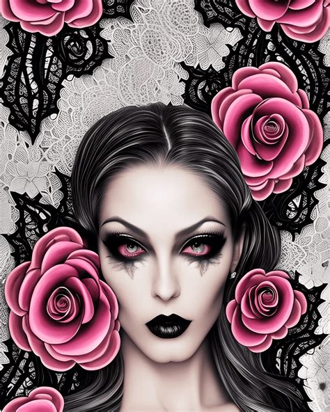 Bombshell Exotic Gothic Woman Lace And Roses Landscape · Creative Fabrica