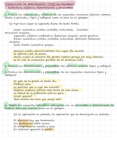 PDF EJERCICIOS DE MORFOLOGÍA TIPOS DE PALABRAS Sustantivo