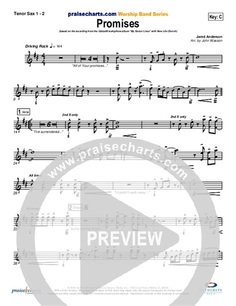 Promises Tenor Sax Sheet Music PDF New Life Worship PraiseCharts