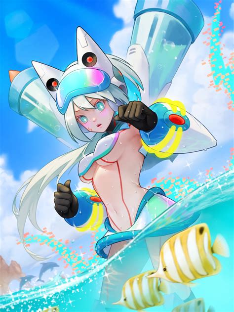 Rule 34 1girls Android Beach Bikini Breasts Ico Mega Man Mega Man Mega Man X Dive Nao