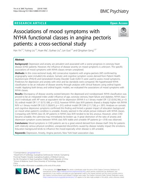 PDF Associations Of Mood Symptoms With NYHA Functional Classes In