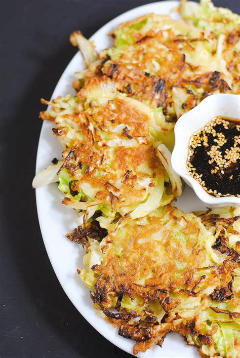 Japanese Cabbage Pancakes White Plate Blank Slate