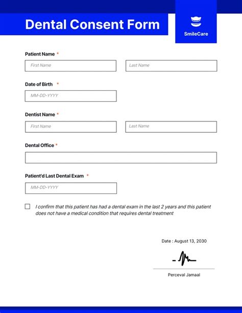 Clean Simple Smile Care Dental Consent Form Venngage