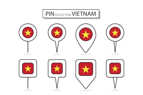 Premium Vector Set Of Flat Pin Vietnam Flag Icon In Diverse Shapes