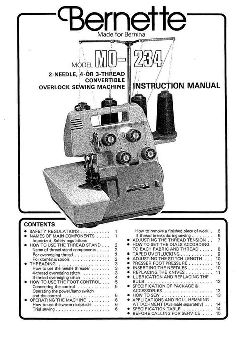 Bernette MO 234 Serger Instruction Operating Manual Service Manual