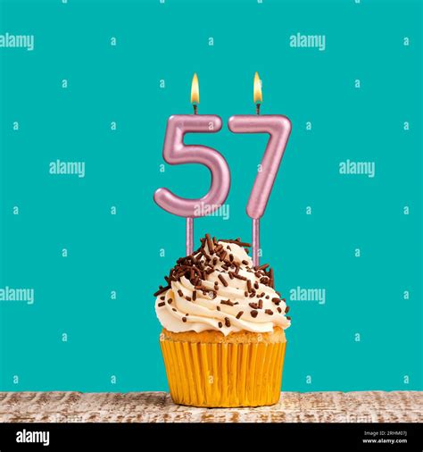 Birthday candle number 57 - Aquamarine card design Stock Photo - Alamy