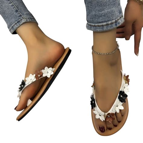 Nrmvnmi Women S Slippers Summer Floral Bohemian Shoes Open Toe Flip