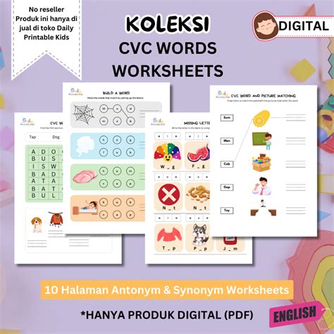 Jual Lembar Aktivitas Printable Worksheets Anak Seri Phonics Cvc Bahasa