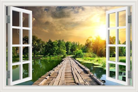 Amazon Greathomeart D Wooden Bridge Window View Wall Murals