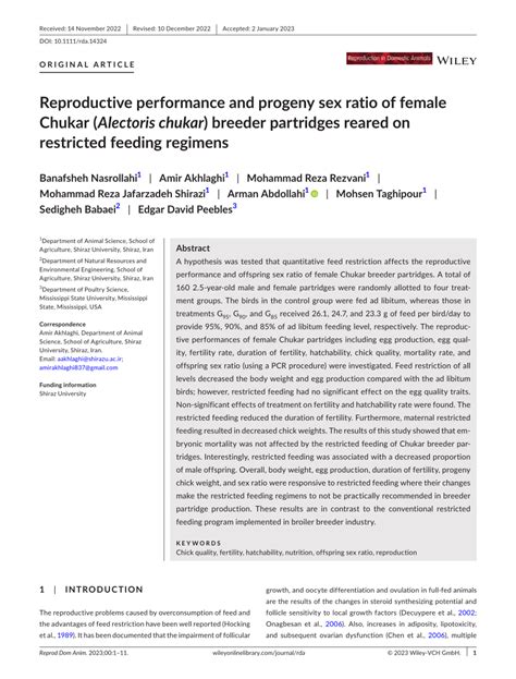 Pdf Reproductive Performance And Progeny Sex Ratio Of Female Chukar Alectoris Chukar Breeder